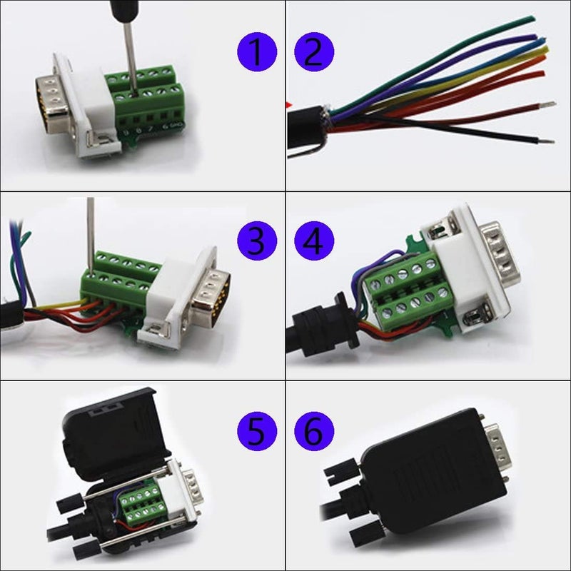 YIOVVOM DB9 Breakout Connector, Male 9 pin RS232 connectors, Solderless D-SUB RS485 Serial Adapter Module Board with Screw Terminals, Case, Long Bolts 5 PCS Male Adapter - Image 5